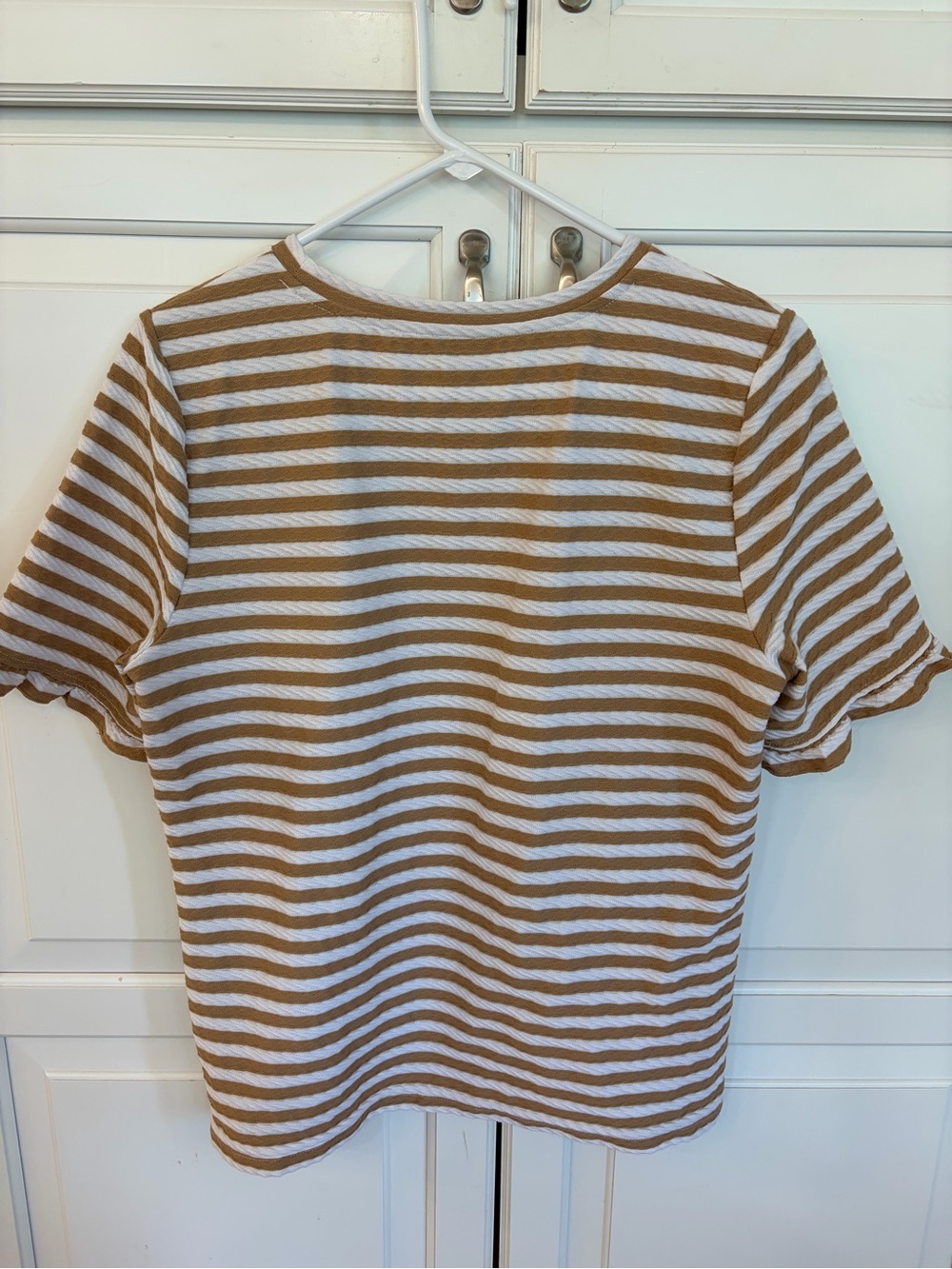 Ann Taylor Striped Short Sleeve Tee in White & Tan size large - Picture 5 of 6